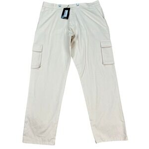 boohooMAN Pants Mens 36x31 Cream Relaxed Fit Cargo Trousers Flap Pocket Twill